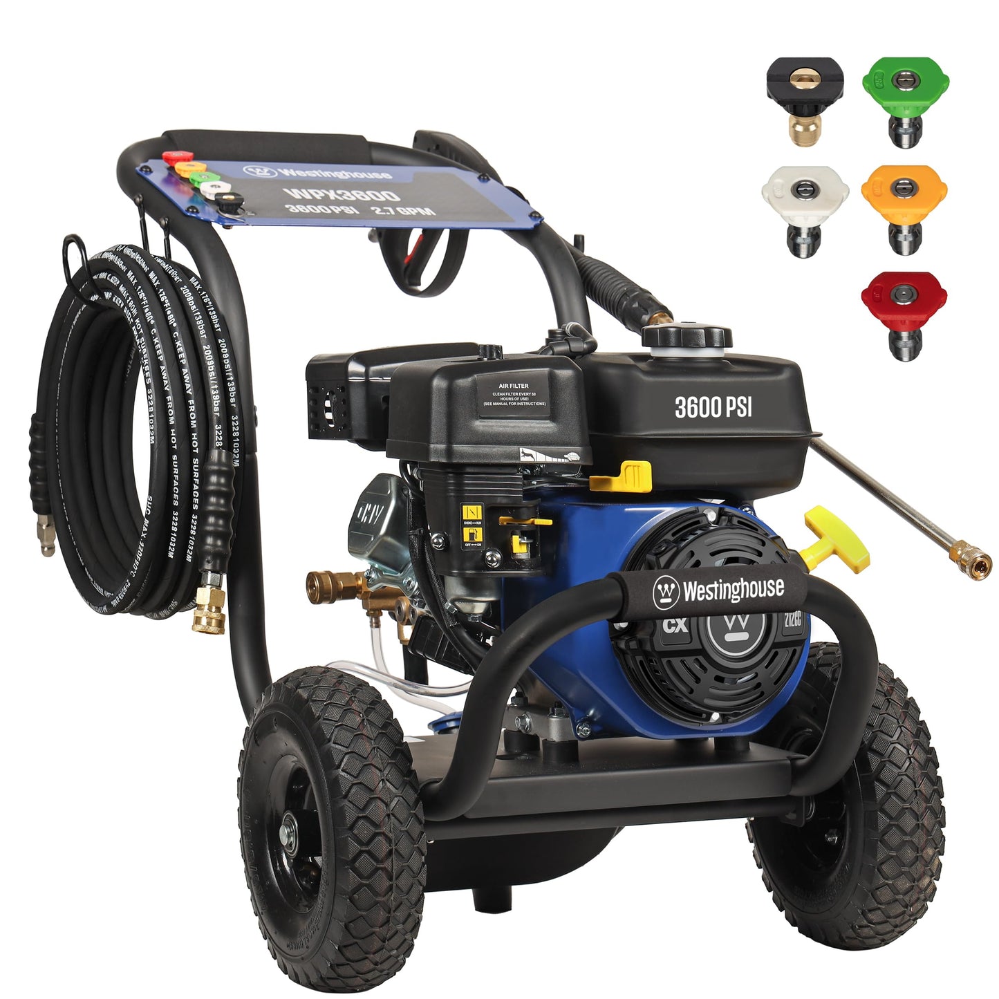 Westinghouse WPX3600 Gas Pressure Washer, 3600 PSI and 2.7 GPM, Onboard Soap Tank, Spray Gun and Wand, 5 Nozzle Set, for Cars/Fences/Driveways/Homes/Patios/Furniture