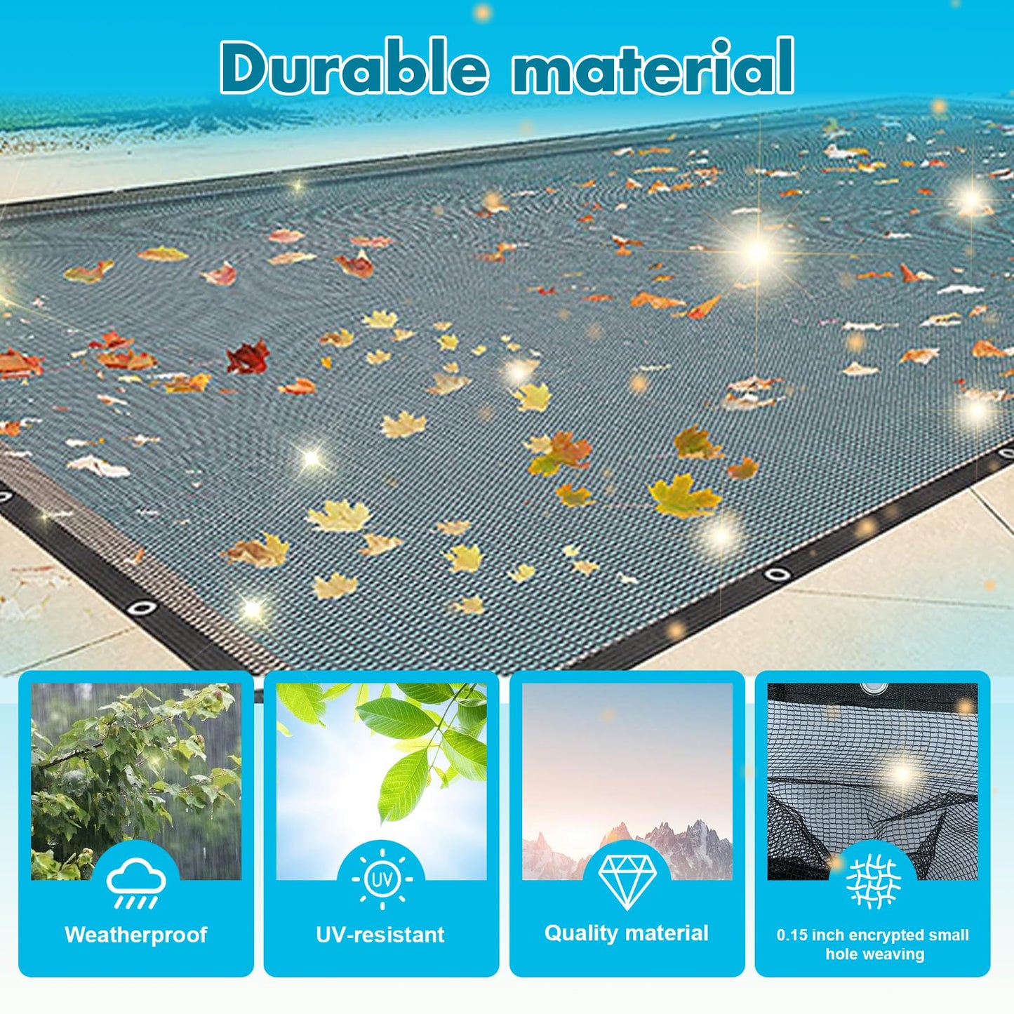 20x40 Ft Pool Leaf Net Cover For Inground Pools/Above Ground, Durable Black Mesh Swimming Pool Leaf Net Cover With Rope For Leaves and Debris, Tear Resistant, UV Resistant, and Reatherproof (20Γ40 Ft)
