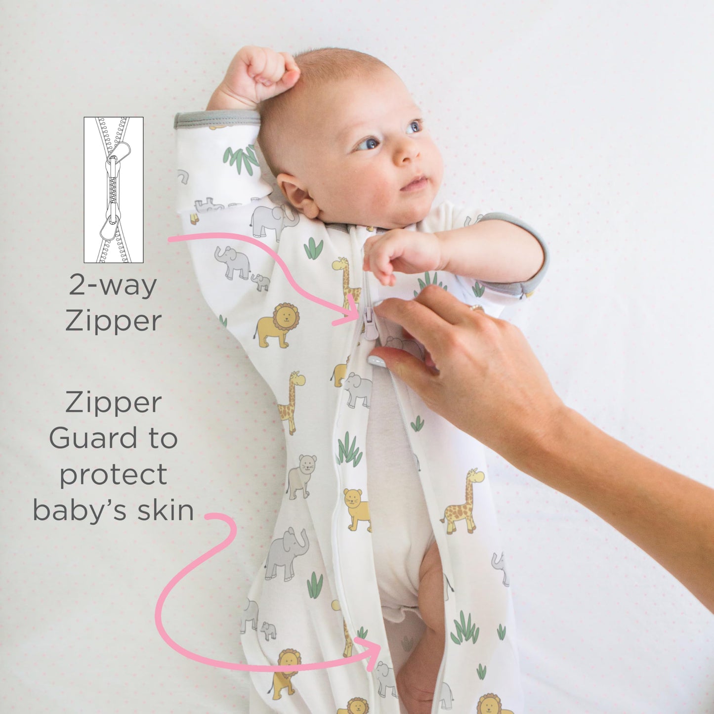 Amazing Baby Transitional Swaddle Sack, Arms Up Half-Length Sleeves & Mitten Cuffs, Swaddle for Newborn Transition to Baby Sleep Sack Wearable Blanket, Medium, 3-6 Month, 14-21 lb, On Safari