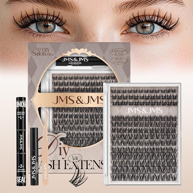 JMS&JMS Wispy Lash Clusters Kit Individual False Eyelashes Extension Set, Manga Lashes Eyelash Clusters Kit with Lash Bond and Seal Eyelash Applictor Lash Remover (JMS05-CC-8-18Mix)