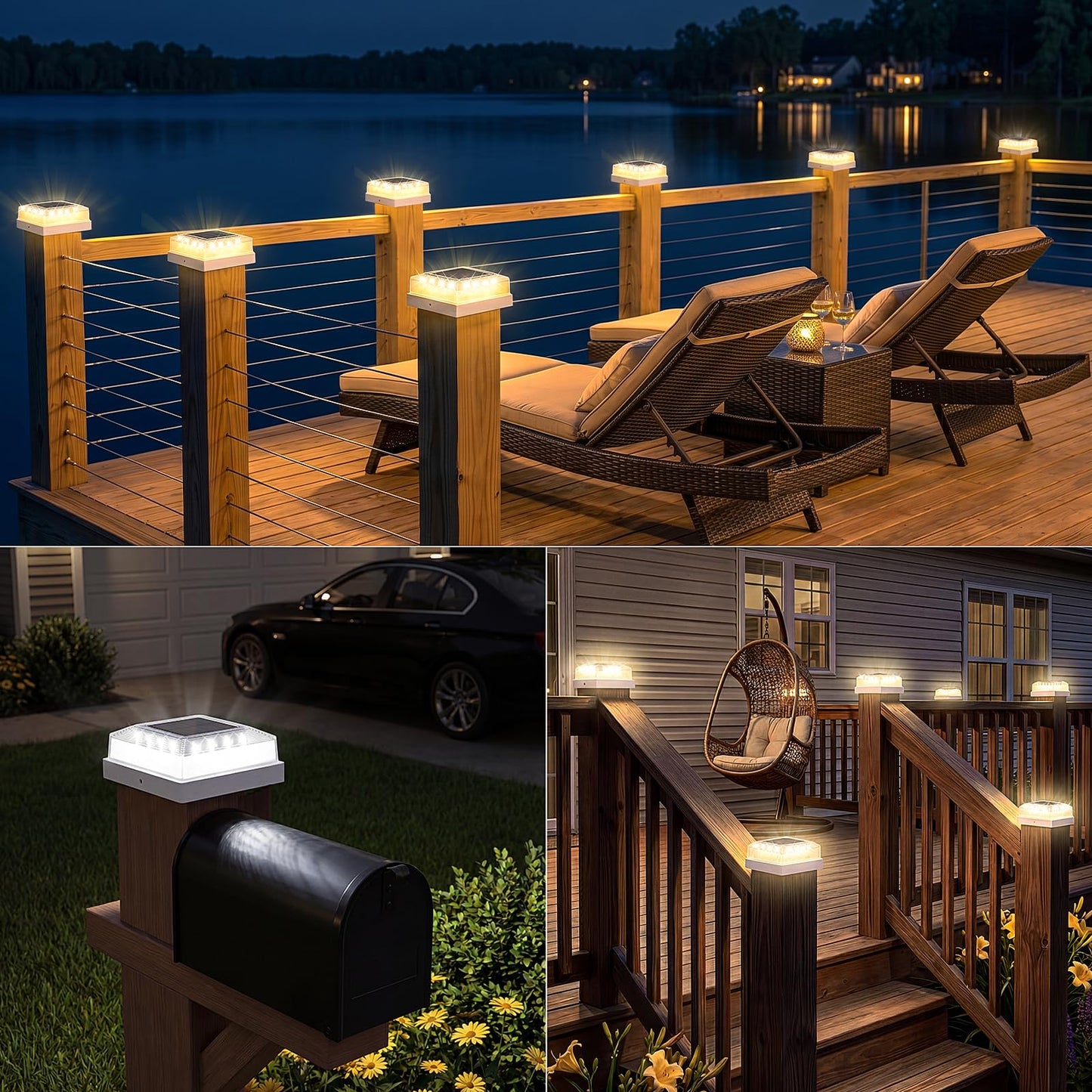 Brightever 3.5x3.5 4x4 Solar Post Cap Light Outdoor, 12-Pack Fence Post Solar Lights for Wooden/Vinyl Posts, 3 Lighting Modes, Solar Powered Waterproof Deck Post Lights for Garden Patio, White