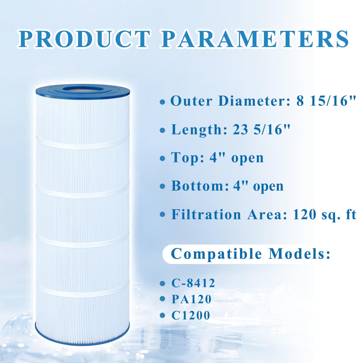 Chryseos Pool Filter Compatible with C-8412, PA120, C1200, CX1200RE, FC-1293, Clearwater II 125, Pro Clean 125,1 Pack