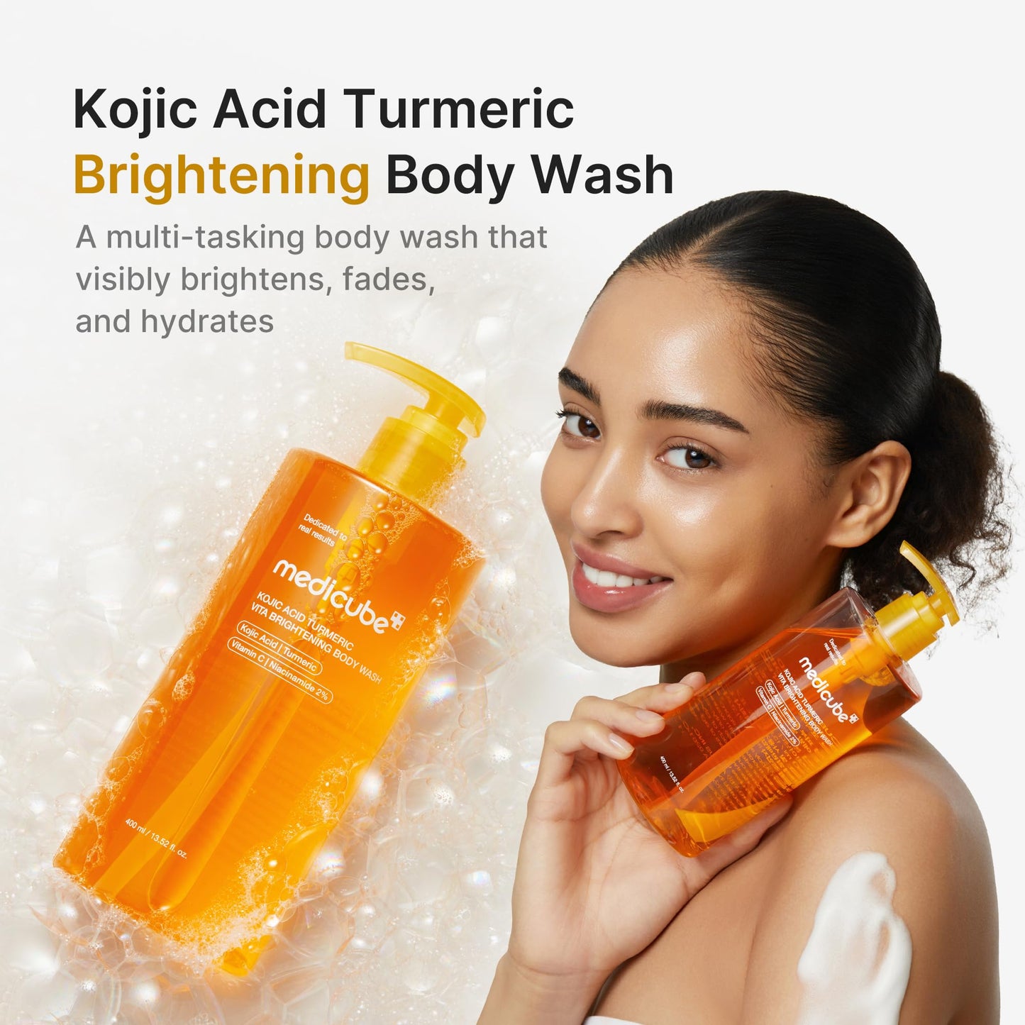 medicube Kojic Acid Turmeric Brightening Body Wash | Gentle Shower Gel for Uneven Skin | Niacinamide, Vitamin C, AHA/BHA | Deep Cleansing, Hydrating Formula | Easy and Effective, 13.52 fl.oz