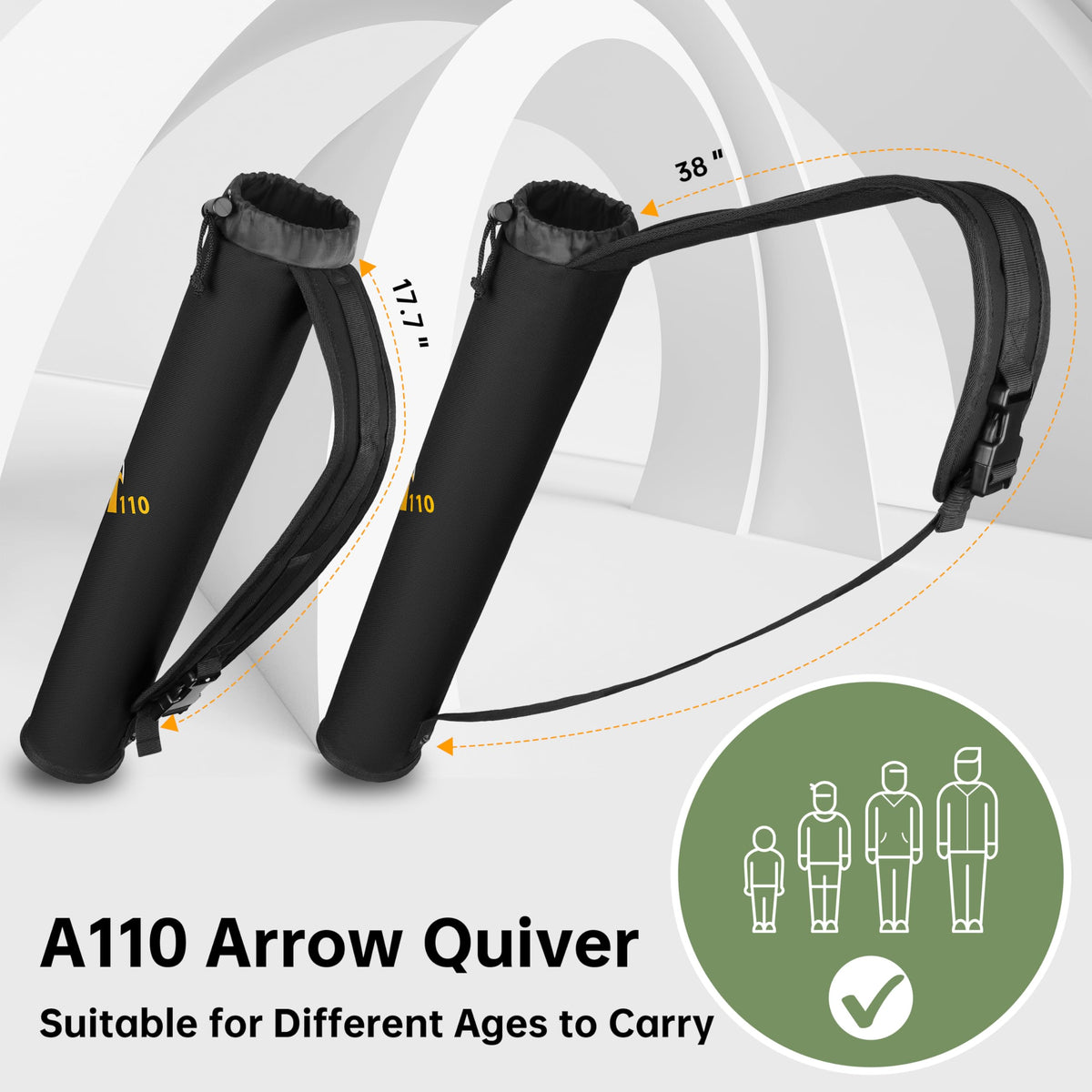 SUNYA Archery Arrow Quiver, Hip and Back Dual Carry Modes, Adjustable Quick-Detach Silent Buckle, Foldable Lightweight 200g, Noise Reduction Drawstring Closure