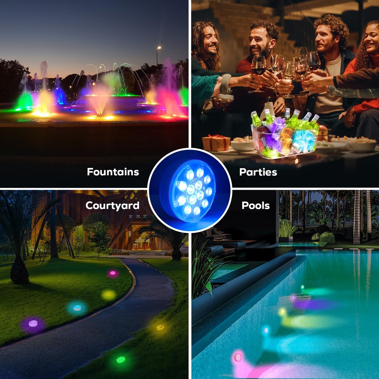 VICHTOP Pool Lights - 2 Pack, Rechargeable Submersible LED Pool Lights with Remote, IP68 Waterproof Underwater Pool Decor Light for Inground Pools, Above Ground Pools, Parties, Hot Tubs, Vase Bases