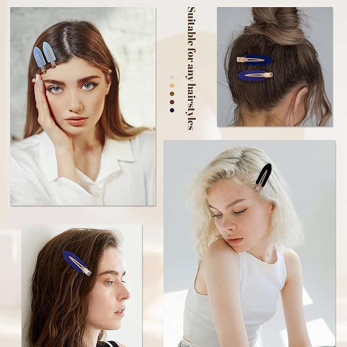 No Crease Creaseless No Bend Hair Clips For Styling Non Slip Flat Clips For Makeup Hair Accessories For Women,Black Multiple Blue,12 PCS