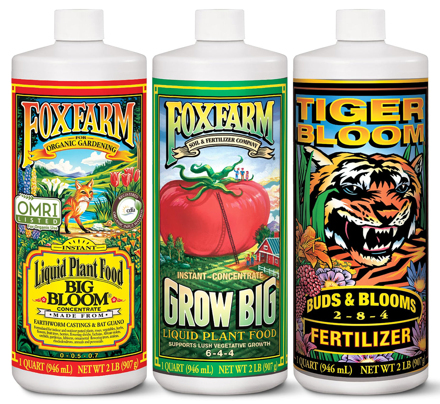 FoxFarm Soil Liquid Trio Pack - Big Bloom, Grow Big, Tiger Bloom Fertilizers Supports Vigorous Plant Growth, Bud Development & Abundant Fruit - Complete Liquid Plant Food Set - 3 Quart Bottles