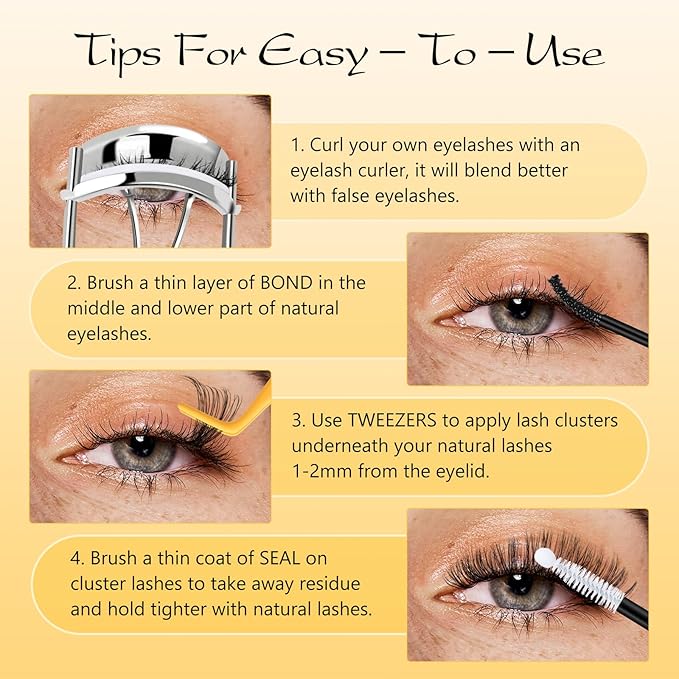 QUEWEL Lash Clusters Kit, 320 Pcs 30D+40D Lash Cluster Eyelash Extensions 9-16mm Lash Clusters Wispy Kit with Eyelash Clusters Bond and Seal Glue Remover Tweezers (30D+40D Kit)
