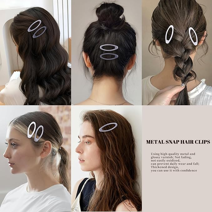 20PCS Oval Metal Snap Clips for Women No Slip Small Barrettes for Thin Fine Hair,Matte Black Gray White