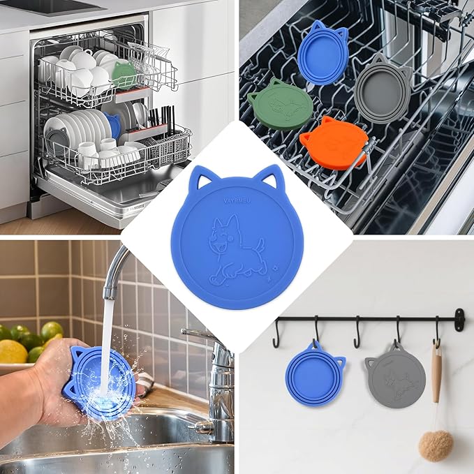 4 Pack Pet Food Can Cover Silicone Food Can Lids,Universal BPA Free, One Fit Most Standard Size Food Cans