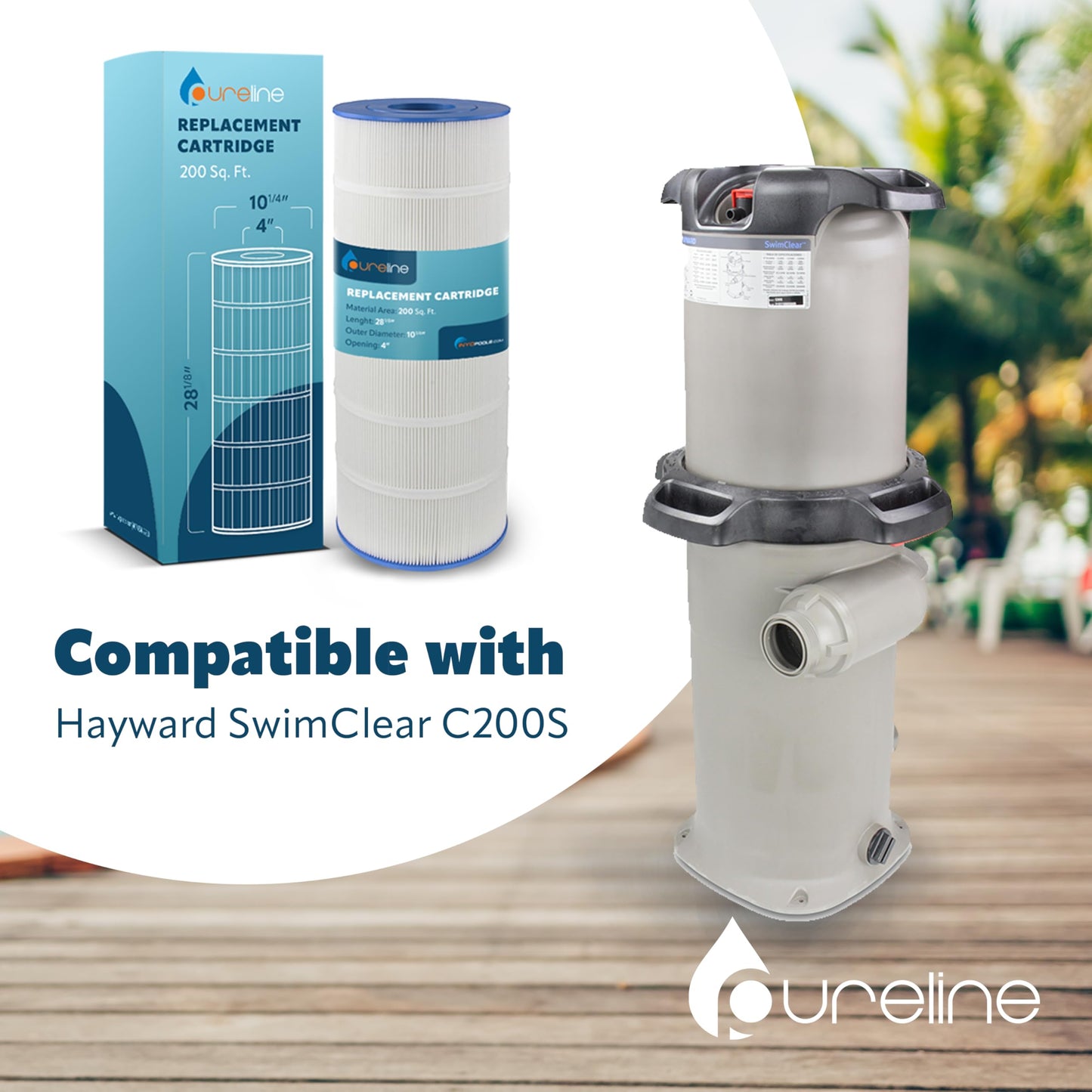 Pureline Pool Replacement Cartridge Filter, 200 Sq Ft, PL0167, Compatible with Hayward Swimclear C200S, CX200XRE, Unicel C-9442