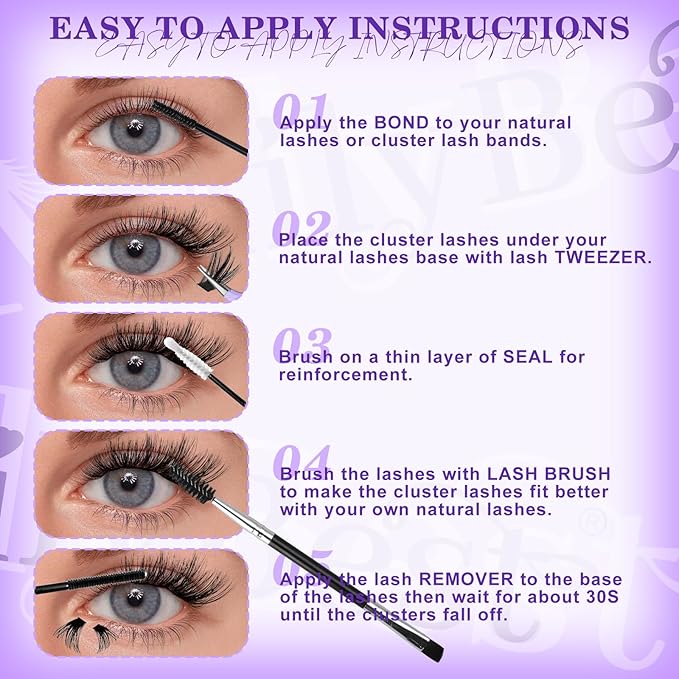 MilyBest Lash Clusters Kit 564Pcs Eyelash Clusters Lashes Wispy Cluster Eyelash Extensions Kit 3 Styles Fluffy Lashes Clusters 10-18mm Volume DIY Individual Eye Lash Clusters Lash Box with Bond&Seal