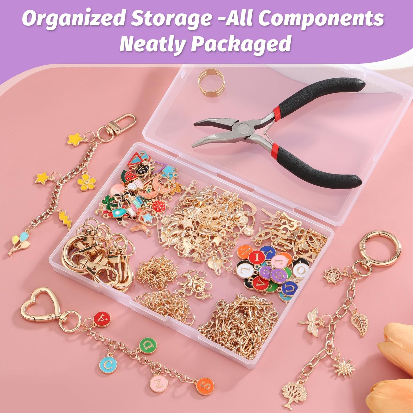 selizo 404Pcs Charms Lip Gloss Keychain Making Kit, DIY Craft Supplies with Charms, Key Chain Hooks, Jump Rings, Lobster Clasps, Chains, Jewelry Making Kit for Custom Keychains, Bags, Valentines Gifts