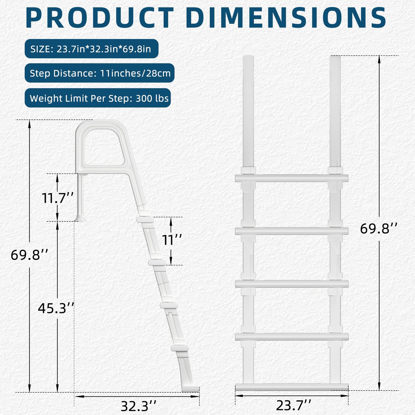 UPHYB Pool Ladder, 5-Step Pool Stairs with Double Handrails and Non-Slip Steps for 47“-54” Above Ground and In-Ground Pools, White