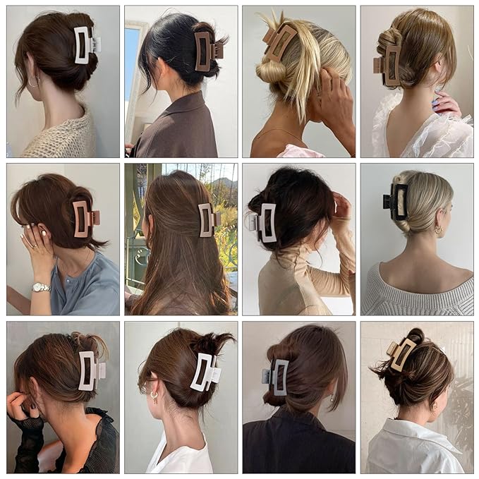 3.5 Inch Medium Hair Claw Clips 12 Pcs Square Claw for Thick and Thin Hair Rectangular Rectangle Hair Clips Jaw Clips Bulk Hair Accessories for women and Girls (Gold)