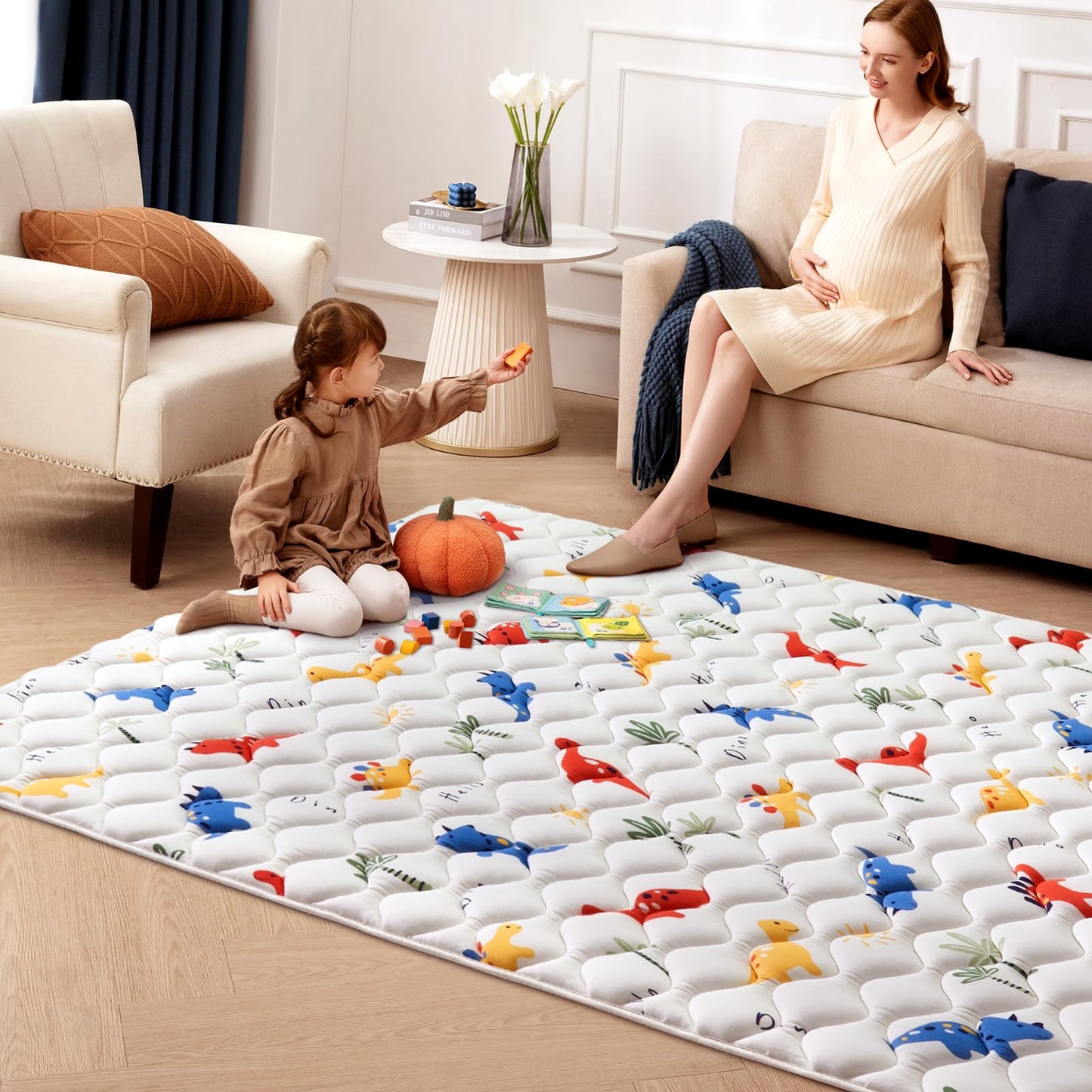 Odorless Premium Foam Baby Play Mat 50" x 50", Soft Microfiber Fabric Crawling Mat for Floor- Comfortable and Hypoallergenic, Non-Slip Cushioned Floor Playpen mat for Infants,Babies,Toddlers