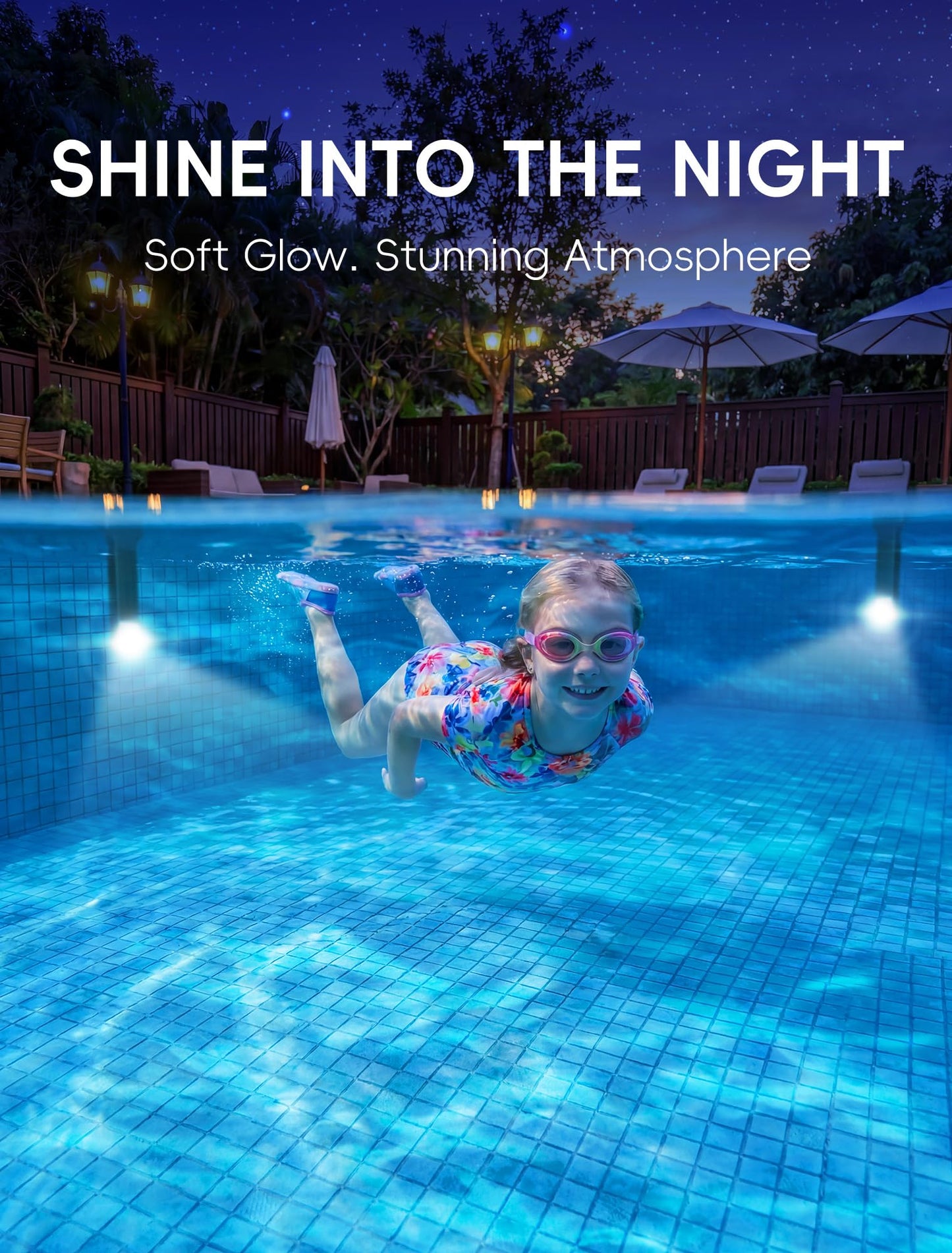 POOLHOUR Solar Pool Lights for Inground Pools Only, Waterproof LED Underwater Submersible Light with Remote & Timer, 10-Color RGB 4-Mode Poolside Solar Lights, 1 Pack
