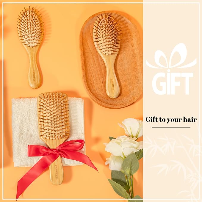 GAINWELL Bamboo Hair Brush for Hair Growth, Natural Bamboo Bristles Detangling Square Wooden Paddle Hairbrush for Massaging Scalp, for Women Men and Kids, for All Hair Types, with Ergonomic Handle