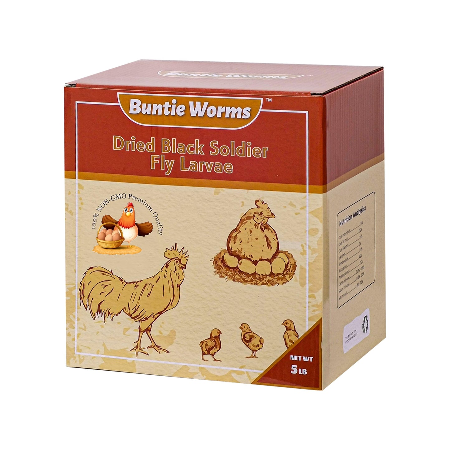 BUNTIE WORMS Dried Black Soldier Fly Larvae 5LB, High Protein Chicken Feed, 100% Natural Non-GMO â Treat for Chicken More Calcium Than Mealworms, Food for Laying Hen, Ducks, Wild Birds