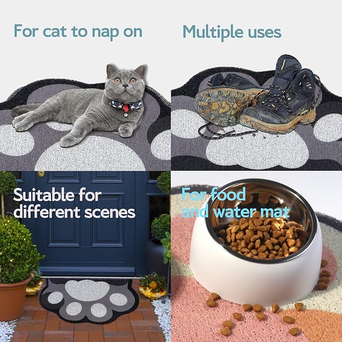 Cute Cat Litter Mat 24”x16”, Litter Box Mat, Litter Trapping Mat, Soft on Kitty Paws, Easy Clean, Anti Slip, Pet Accessories, Door Floor mats - Grey White60*40