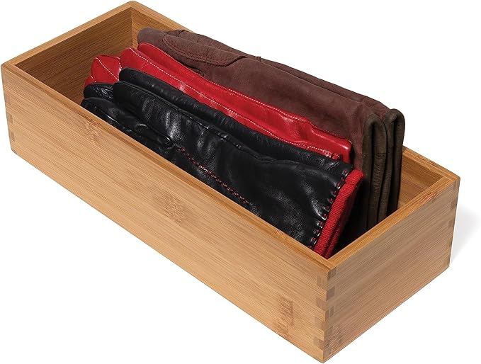 Lipper International Bamboo Utensil Holder Storage Box for Cooking Tools, Makeup, or Office Supplies, 5" x 12" x 3"