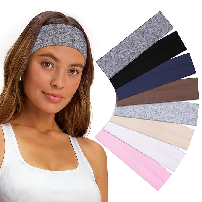 Ztomine 8 Pack Headbands for Women Non Slip - Stylish Sports Hair Bands for Women's Hair - Soft Cotton Cloth Stretchy Headbands for Women for Yoga, Outdoor Exercise Running