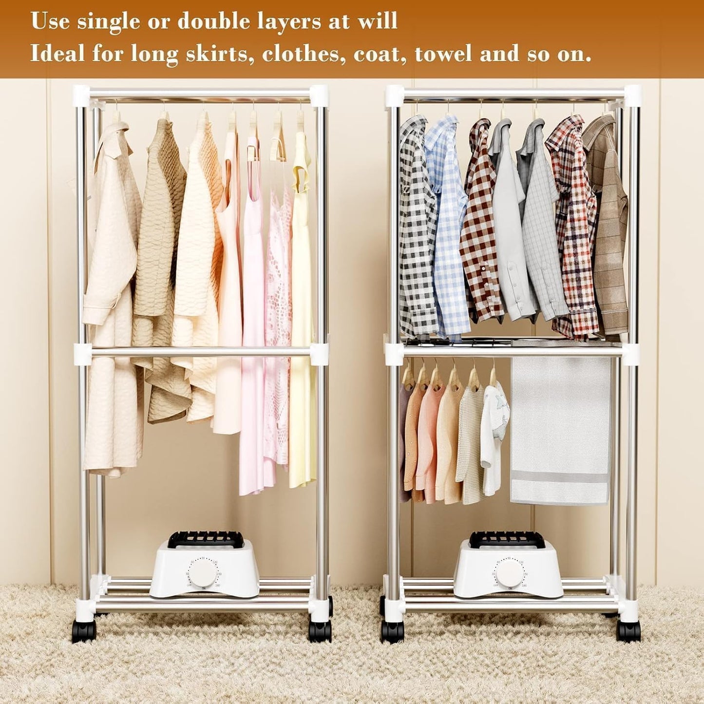 Clothes Dryer, Portable Drying Machine with Timer, 60inch Laundry Drying Wardrobe with Large Capacity, Electric Dryer/Rack for Home | Appartments (Grey NO3)