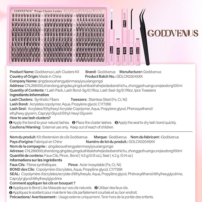 Goddvenus Lash Clusters Kit Wispy Eyelash Clusters Lashes Natural DIY Lash Extension Kit 10-16mm Cluster Eyelash Extensions Kit 300pcs C Curl Individual Lashes Cluster Eyelash (With Tweezers)