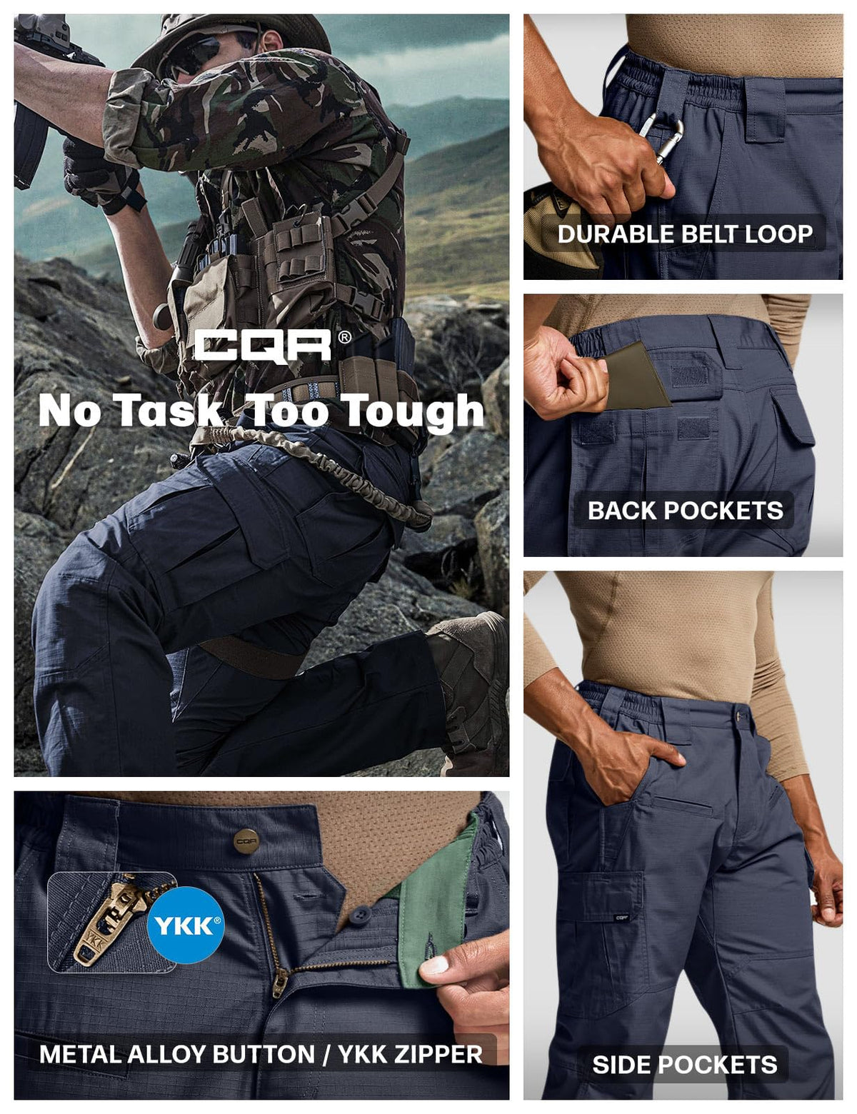 CQR Men's Tactical Pants, Water Resistant Ripstop Cargo Pants, Lightweight EDC Work Hiking Pants, Outdoor Apparel, Raider Police Navy, 38W x 34L