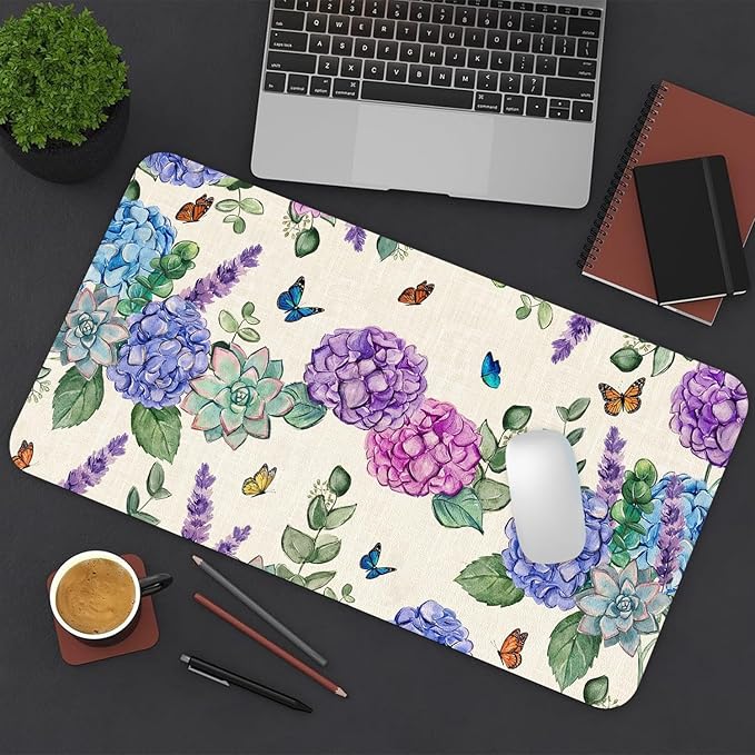 Large Mouse Pad, Hydrangea Desk Mat for Desktop, Women Girls Flowers PU Leather Waterproof Desk Pad, Computer PC Laptop Protector Gaming Mouse Pads for School Office Home (31.5" x 15.7")