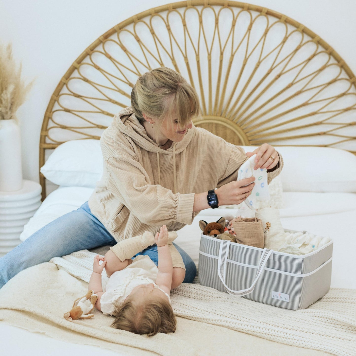 Lily Miles Baby Diaper Caddy Organizer - Large Tote Bag for Newborn essentials Boy or Girl - Baby Shower Basket - Nursery Must Haves - Registry Favorites - Newborn Caddie Car Organizer