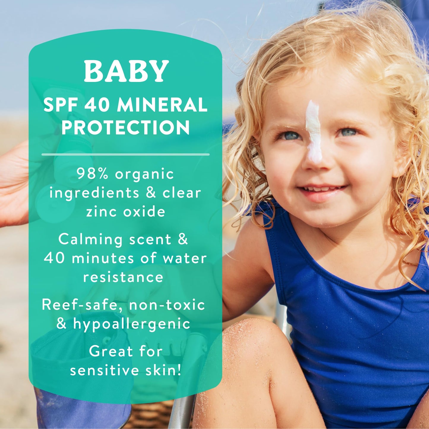 Badger Mineral Baby Sunscreen Cream SPF 40, 98% Organic Toddler Sunscreen with Zinc Oxide, Broad Spectrum, Reef Safe, Water Resistant, Pediatrician Tested Baby Sunblock for Sensitive Skin, 2.9 fl oz