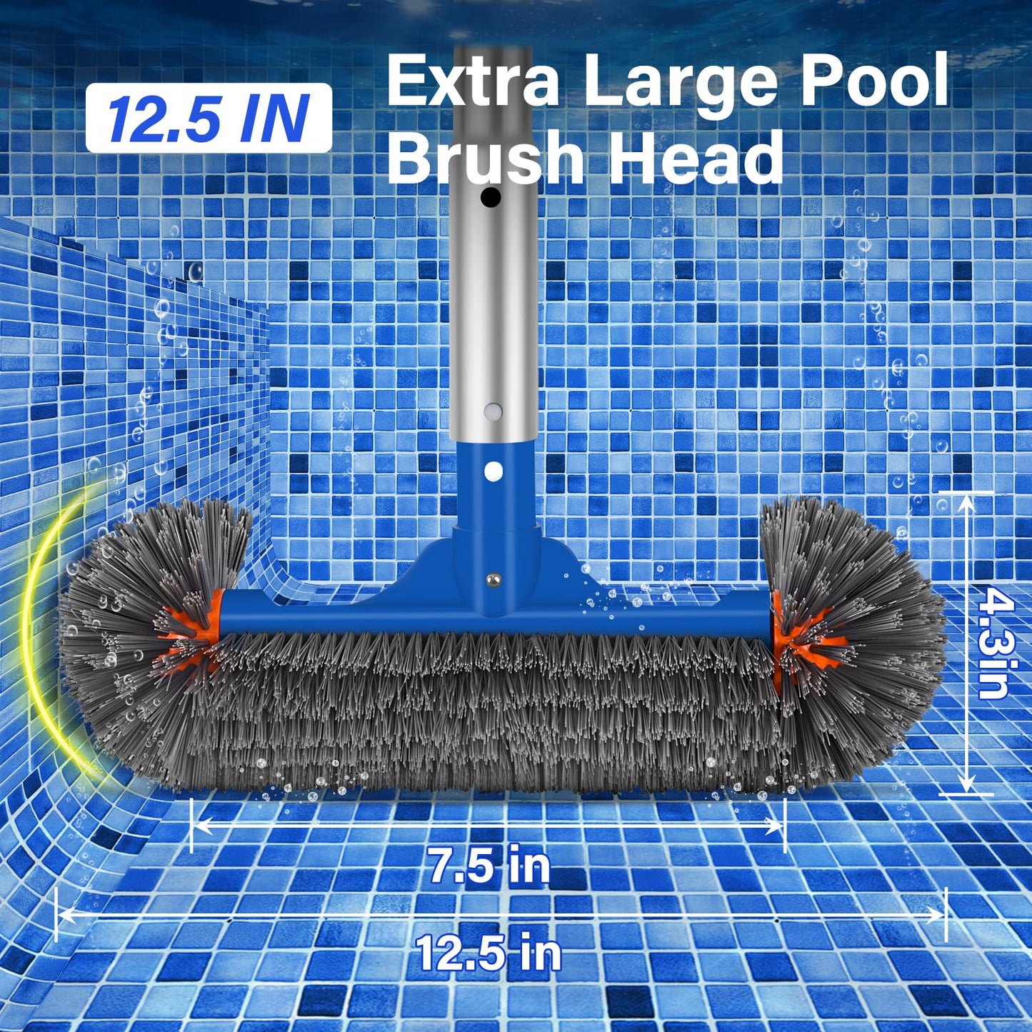 Swimming Pool Cleaning Kit Including 12.5 in Pool Brush Head,Ultra Fine Mesh Pool Leaf Skimmer Net with Maximum Length 76.5 in Aluminum Pole for Remove Debris and Dirt