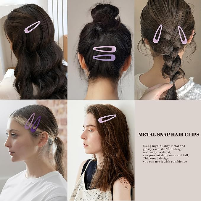 Small Hair Barrettes For Women No Slip Metal Snap Clips For Thin And Fine Hair,Matte Black Multiple Purple,20 PCS,1.97 x 0.5 Inch.