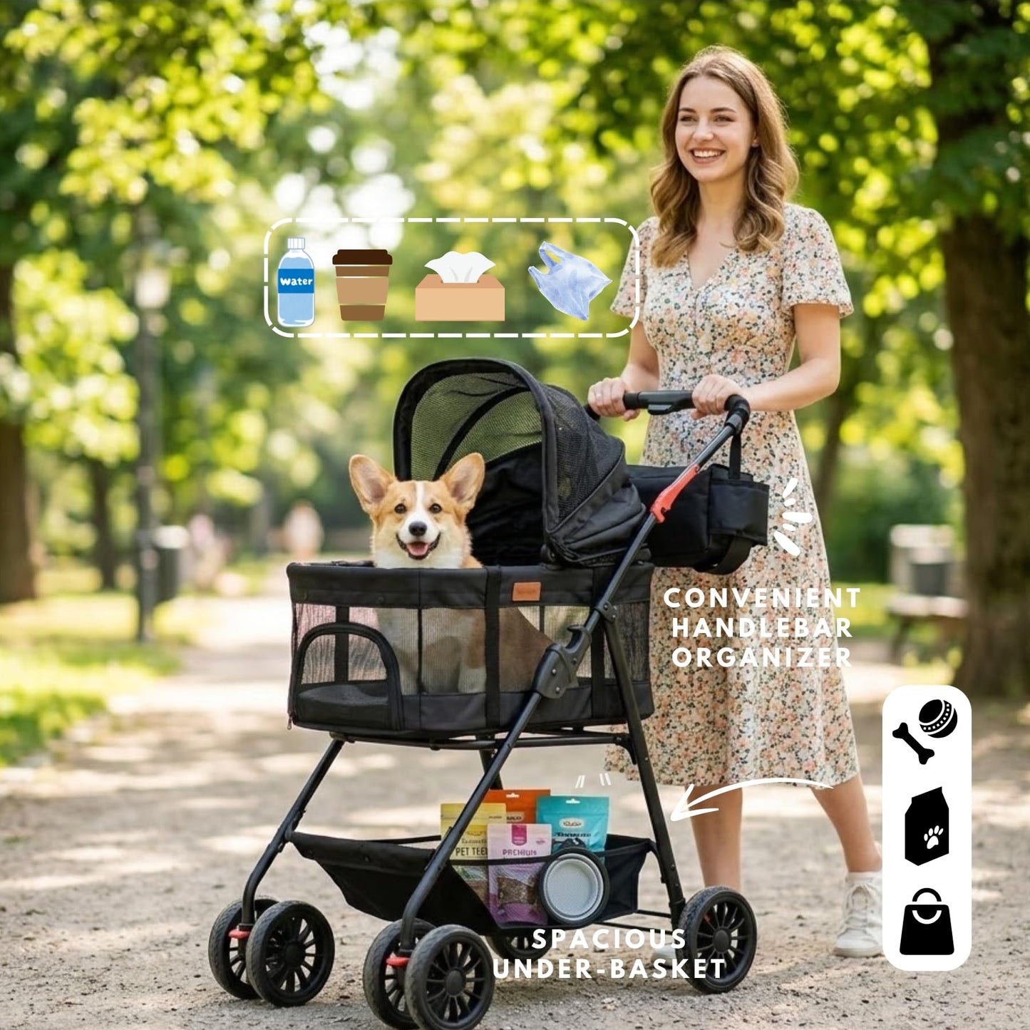 Bicystar Pet Stroller for Small Dogs Cats with Wheels, Detachable Carrier, Max Load 33 lbs, Easy Folding, Compact Portable, Dog Carriage Cart Car Seat 3 in 1