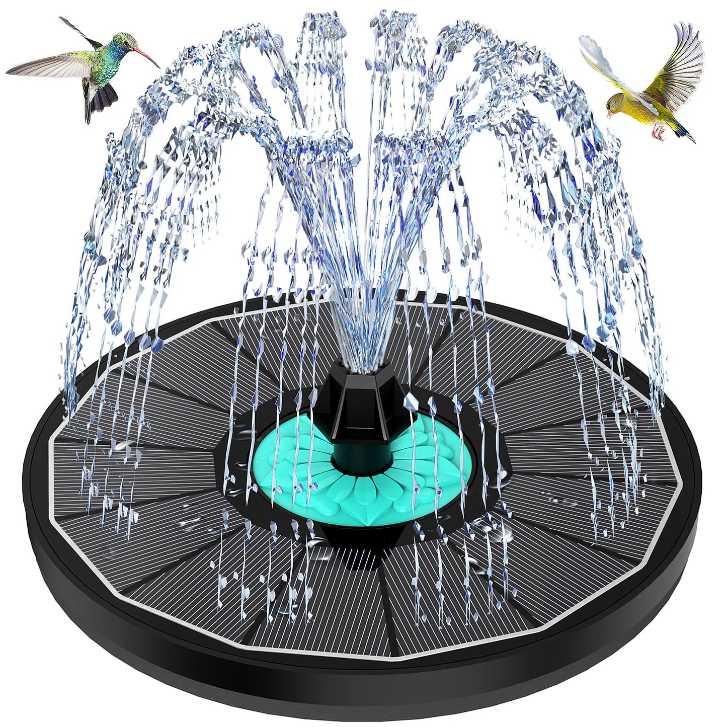 GAIZERL Solar Fountain Cyan Flower, Upgrade 3.5W Solar Bird Bath Fountains, Solar Powered Water Fountain with 7 Nozzles, 4 Fixed Pipes for Hummingbirds, Bird Bath, Garden, Pool, and Pond