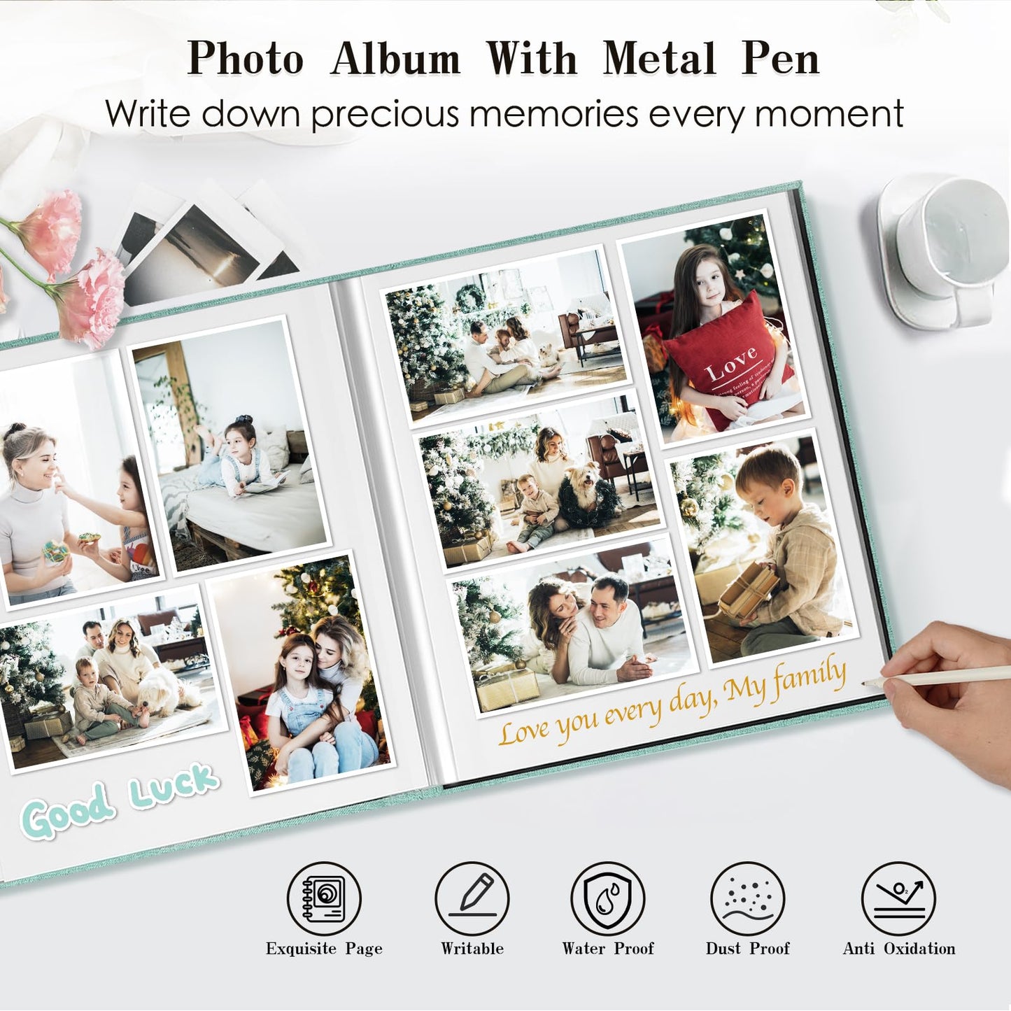 Spbapr Large Photo Album Self Adhesive 60 Pages Linen cover DIY Magnetic Scrapbook album with A Metal Pen Hold 3x5 4x6 5x7 6x8 8x10 Pictures