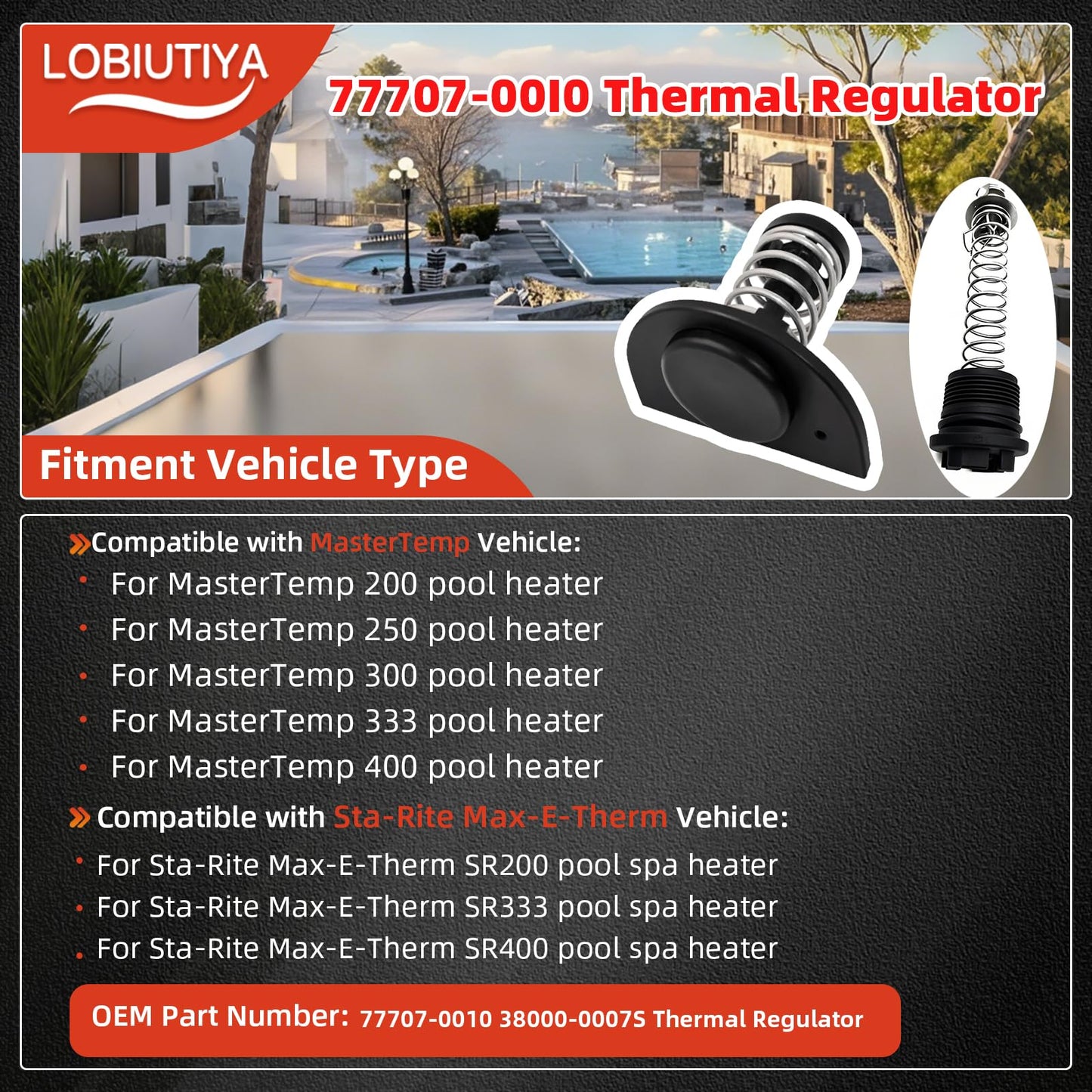 LOBIUTIYA 77707-0010 Thermal Regulator and 77707-0001 Manifold Bypass Valve Kit Compatible with MasterTemp 400 250 200 300 333 and Sta-Rite Pool and Pool Heaters, 38000-0007S Thermal Regulator kit