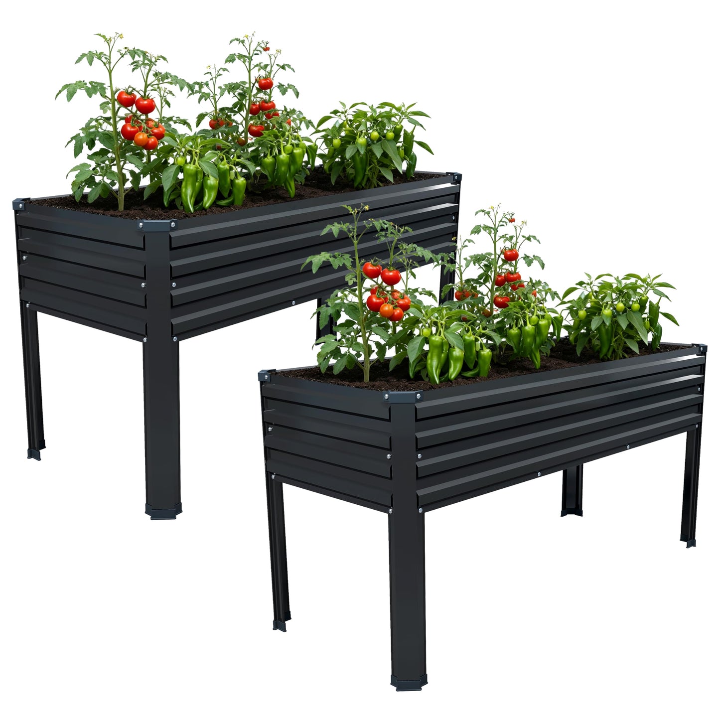 Vengarus Galvanized Raised Garden Bed Outdoor with Legs,48Ã18Ã30in Metal Elevated Raised Planter Box for Backyard, Patio, Balcony, 300lb Capacity,Black(2PCS)