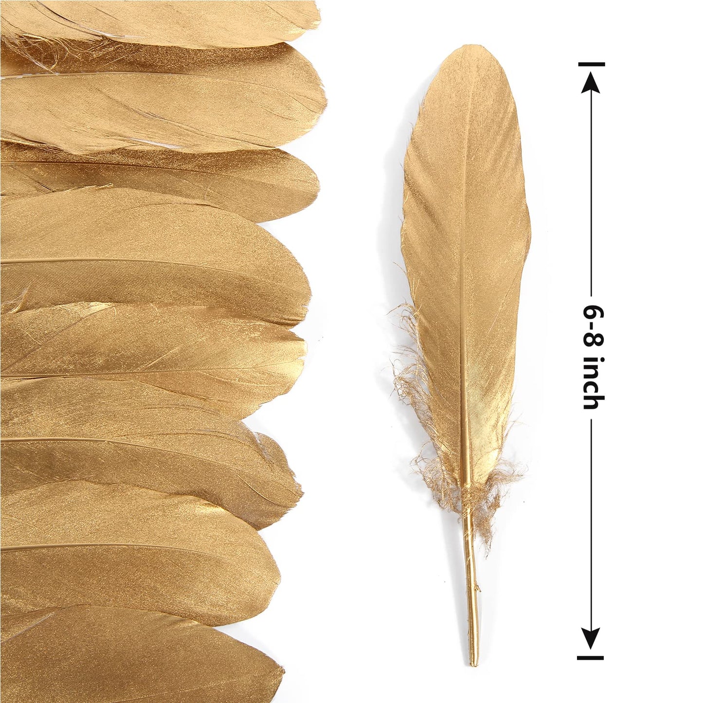 THARAHT 120pcs Gold Goose Feathers Natural Bulk 6-8 inch 15-20cm for Crafts DIY Cosplay Wedding Party Halloween Decoration Goose Nagoire Feathers