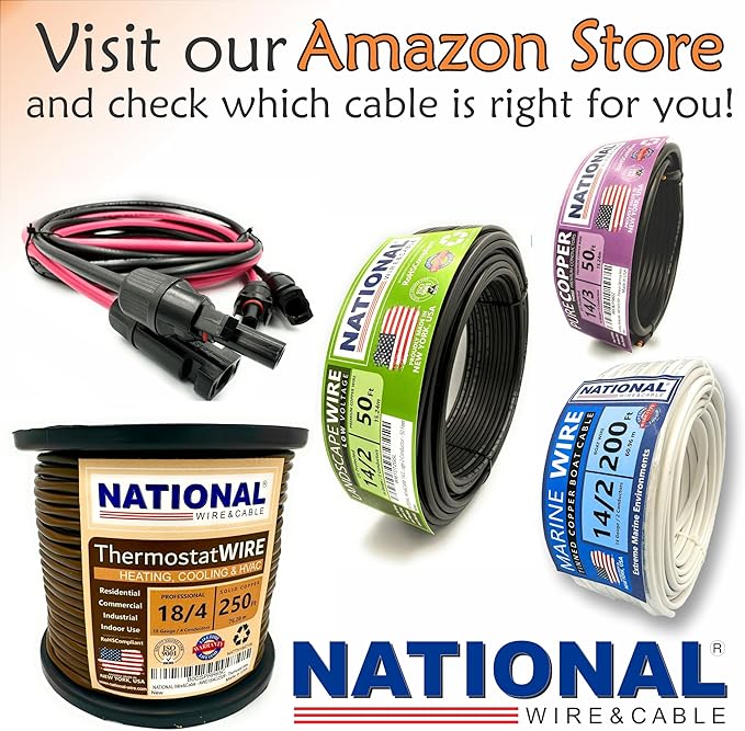 NATIONAL Wire & Cable – 22 AWG 3-Conductor Premium Copper Wire, 500 ft, Stranded | Made in USA, Flexible Jacket | Electronics, Alarms, Signal Wiring, DIY, Indoor and Outdoor Use