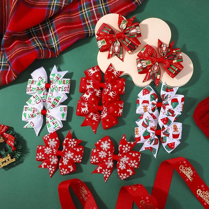 choicbaby 20PCS Christmas Hair Bows Toddler Hair Bow Clips 3"Grosgrain Ribbon Girls Baby Bow Clips Christmas Hair Accessories for Toddler Girls Baby