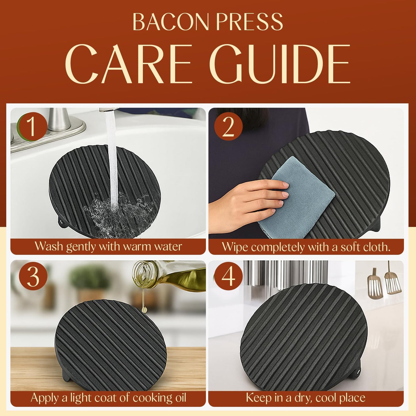 Heavy-Duty Cast Iron Burger Press 7 Inch Round Burger Smasher, Grill Press for Cooking Burgers, Bacon, Sandwiches, Steak, Ground Beef, Meats, Sausages, and So On