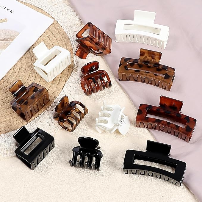 12 Pcs Hair Clips for Women 3 Styles Small Medium Large Claw Clips for Thin Thick Curly Hair, Strong Hold Hair Claw Clips, Stylish Plastic Hair Accessories Ideal Gifts for Women (Tortoise)