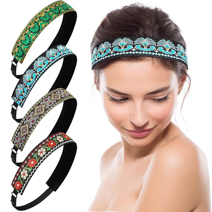 Sintege 8 Pcs Woman Elastic Headband Adjustable Non Slip Velvet Lined Headbands Solid Color Boho Hair Bands for Women Sport Yoga Work Makeup Stylish Hairband(Fresh Style)