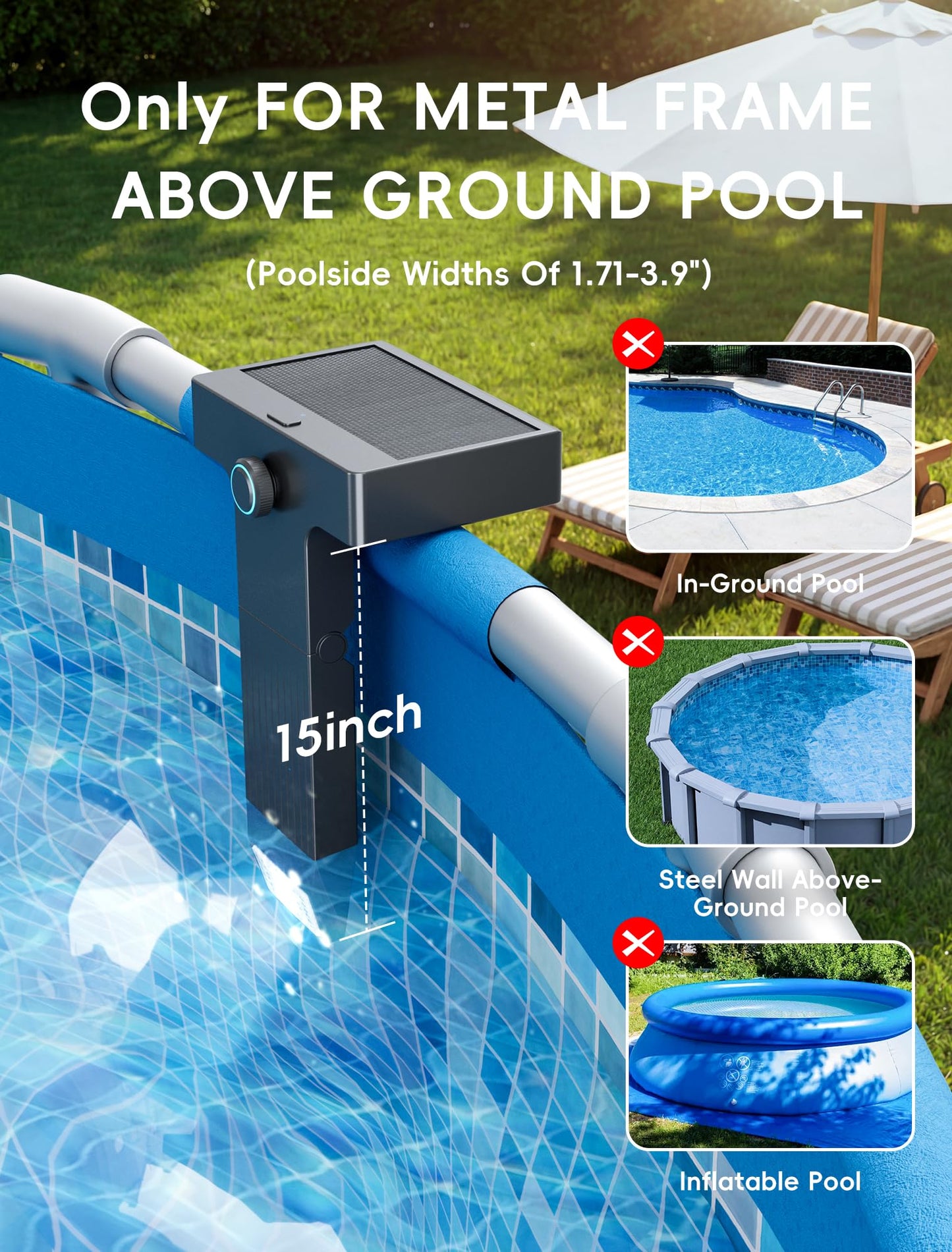 Kompoll Solar Pool Lights for Above Ground Pools(Premium Frame Only), 10-Color 4-Mode LED Poolside Light with Light Sensor, Submersible Underwater Pool Lighting, Remote Control & Timer Off, 1 Pack