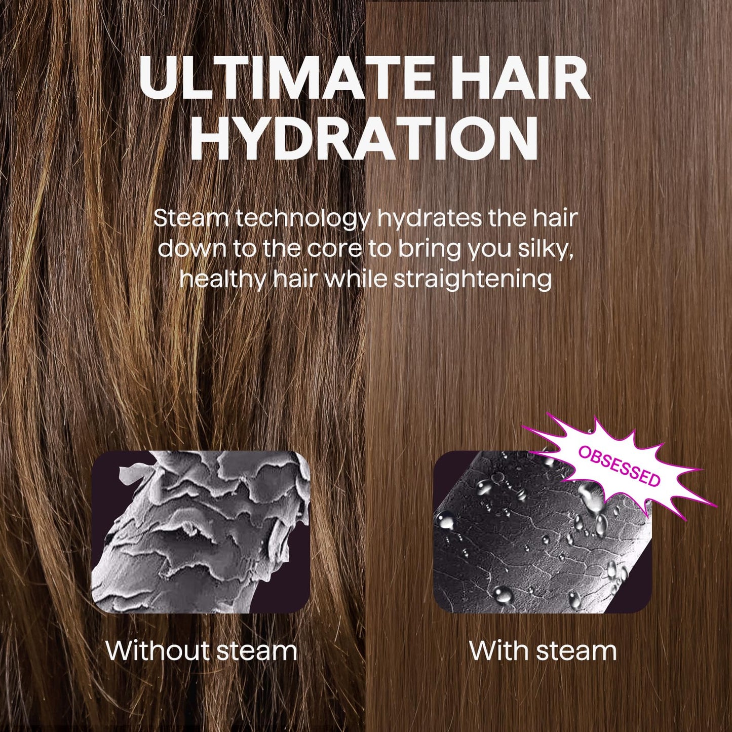 Wavytalk Steam Hair Straightener, Steam Sesh, Steam Reduces Damage, Nourishes Hair & Expedites Straightening, 1.38'' Nano Titanium Flat Iron with Detachable Comb for Silk Press Smoothing, Sakura Pink