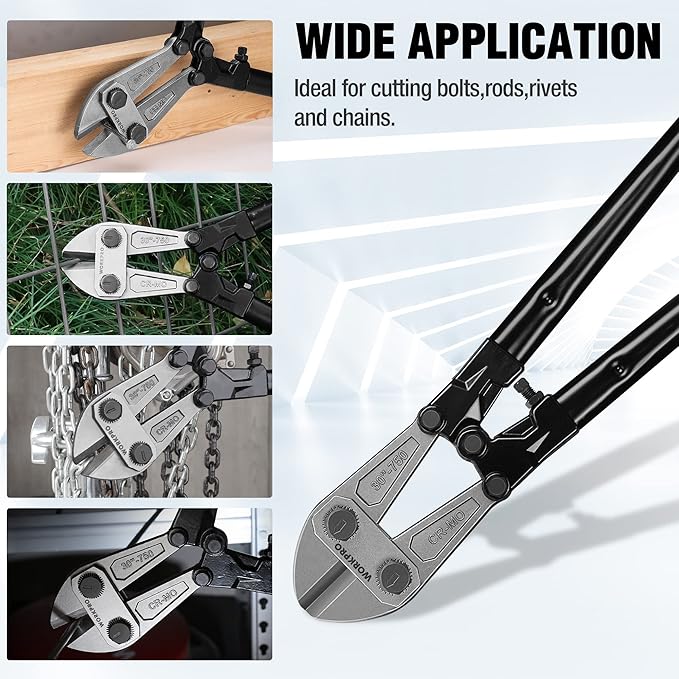 WORKPRO W017007A Bolt Cutter, Bi-Material Handle with Soft Rubber Grip, 30", Chrome Molybdenum Steel Blade