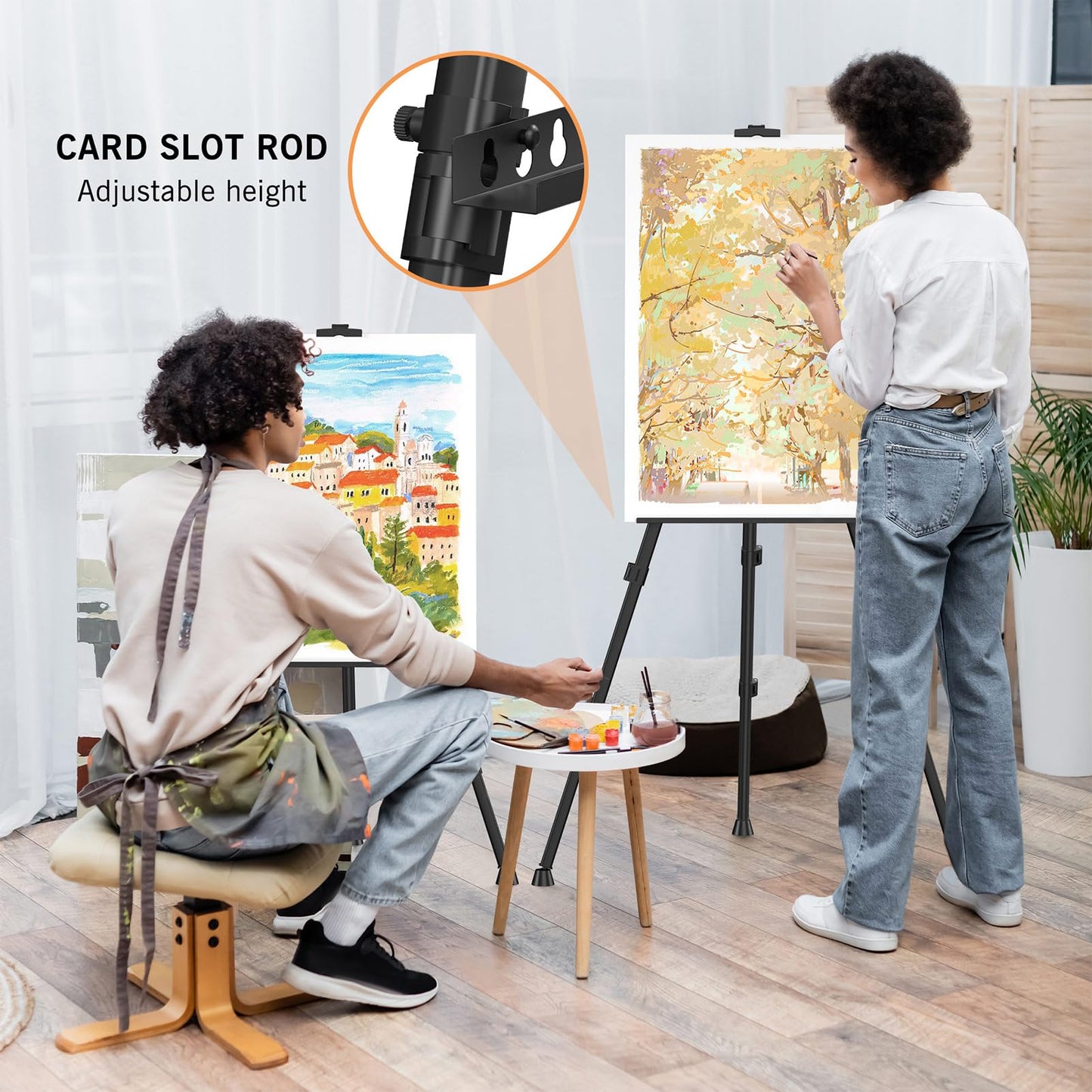 Art Painting Tripod Easel Stand - Portable Adjustable Display Artist Metal Easel with 1 Bag for Tabletop/Floor Painting, Height from 17 to 66 inches, Sturdy for Drawing, Displaying - Black