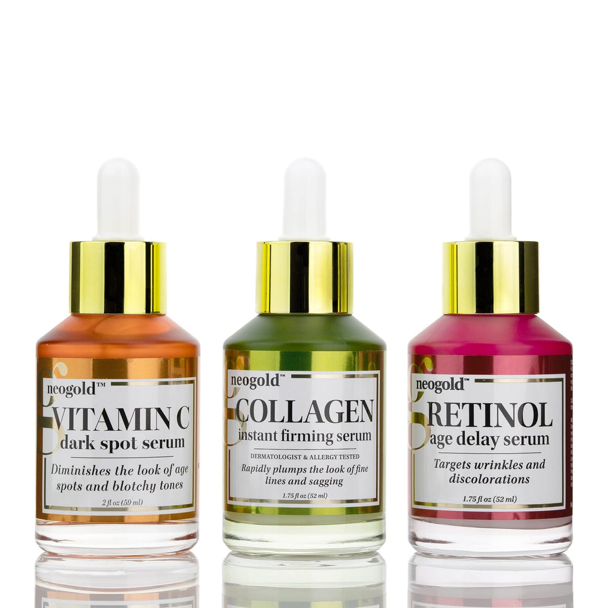 Facial Serum Skin Care Set W/Anti-Aging Retinol Booster, Plumping Collagen Serum, & Brightening Vitamin C Serum For Wrinkles, Fine Lines, Dark Spots, & Uneven Skin Tone, 2 Fl Oz (Set of 3)